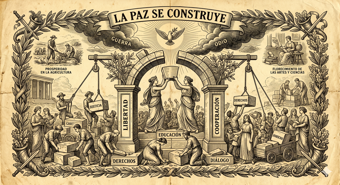 Manifestación pacifista con pancartas a favor de la paz